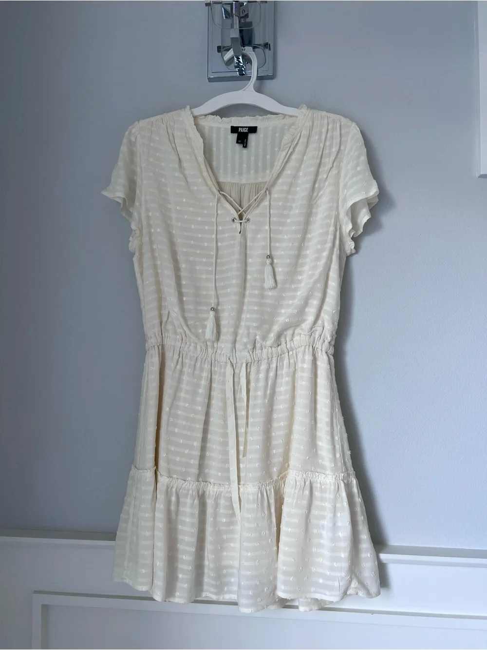 PAIGE White Swiss Dot Ruffle Blouse